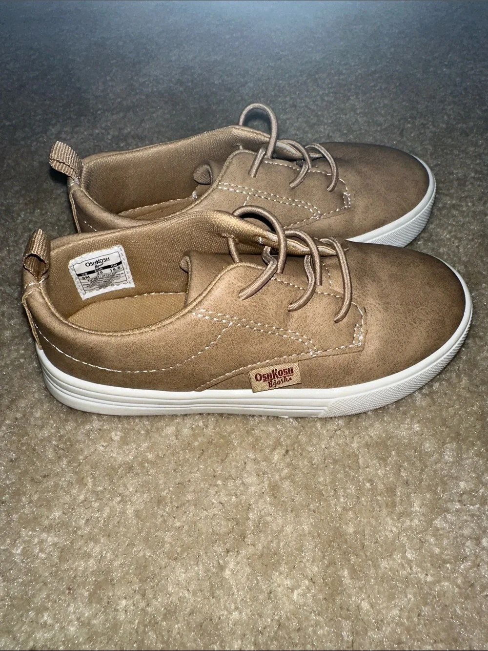 OshKosh B'gosh Little Kids Tan Faux-Leather Lace Sneakers